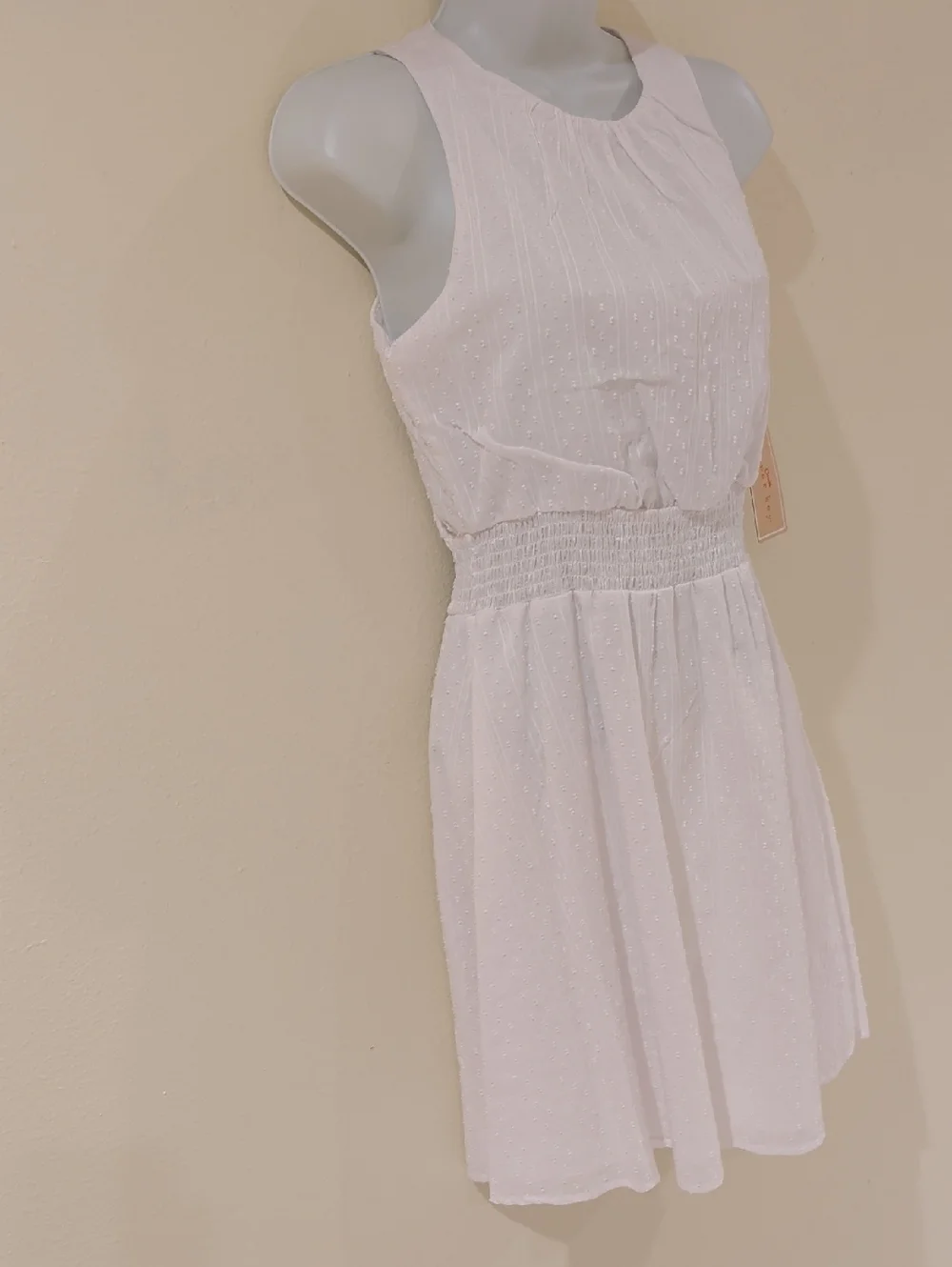 Copper Key White Sleeveless Mini Dress with Smocked Waist Size XS 100% Cotton - Picture 4 of 10